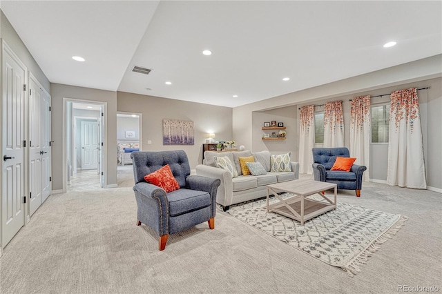 16256 Ridge Run Dr, Colorado Springs, CO 80908 - living room featuring light colored carpet, recessed lighting, and baseboards