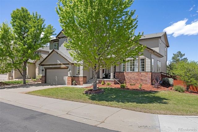 4467 Trailside Ln, Castle Rock, CO 80109 - view of property hidden behind natural elements with brick siding, concrete driveway, and a garage