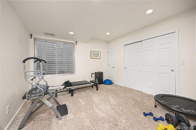 4467 Trailside Ln, Castle Rock, CO 80109 - workout room featuring baseboards, recessed lighting, and carpet