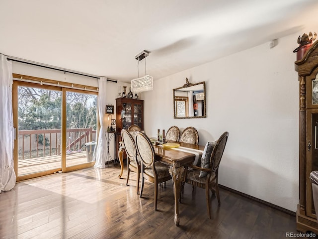 dining room with baseboards and wood finished floors