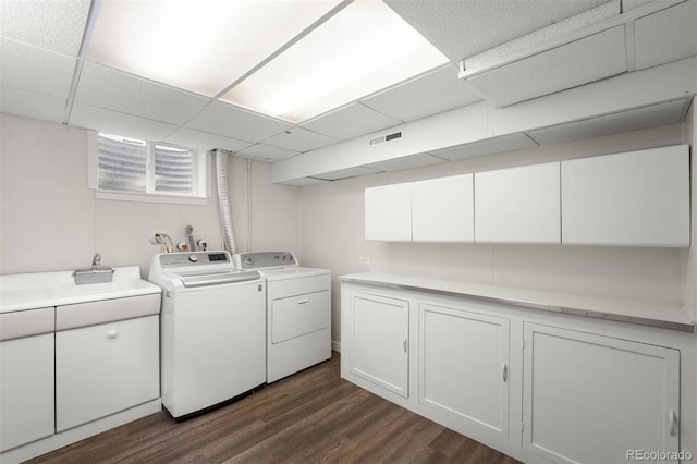 1035 S Garfield St, Denver, CO 80209 - laundry area with washer and dryer, cabinet space, and dark wood-style floors