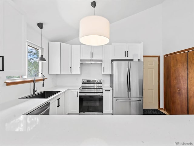 14 Aspen Dr, Bailey, CO 80421 - kitchen featuring appliances with stainless steel finishes, a sink, light countertops, and white cabinets