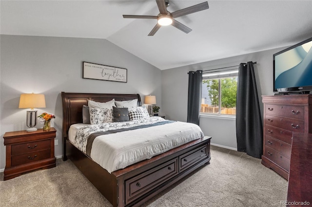 19935 E Stanford Dr, Centennial, CO 80015 - carpeted bedroom with lofted ceiling, baseboards, and a ceiling fan