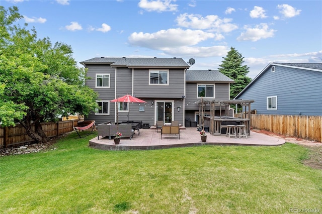 19935 E Stanford Dr, Centennial, CO 80015 - back of property featuring an outdoor living space, a pergola, a patio area, and a shingled roof