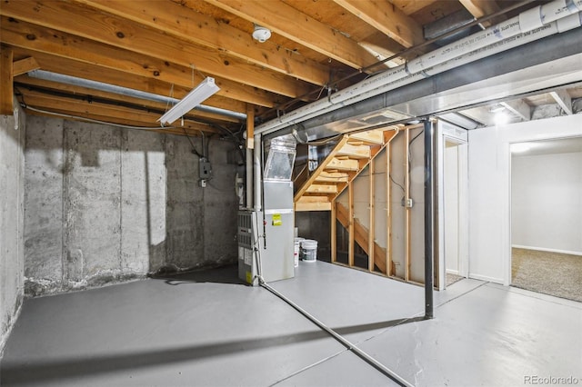 basement with heating unit