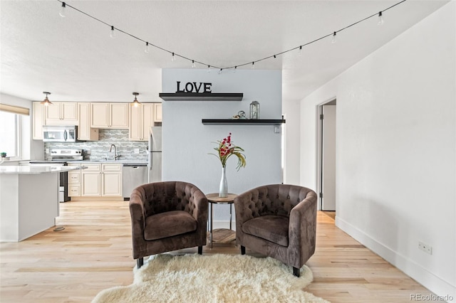 75 N Emerson St Unit 206, Denver, CO 80218 - sitting room with light wood-style floors, baseboards, and rail lighting