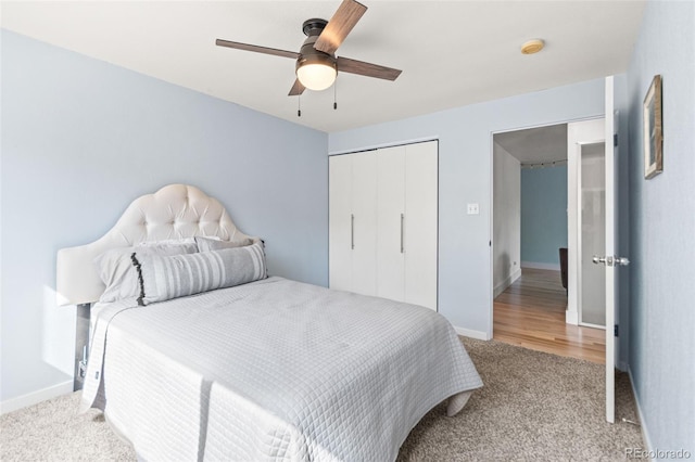 75 N Emerson St Unit 206, Denver, CO 80218 - bedroom featuring carpet flooring, a closet, a ceiling fan, and baseboards
