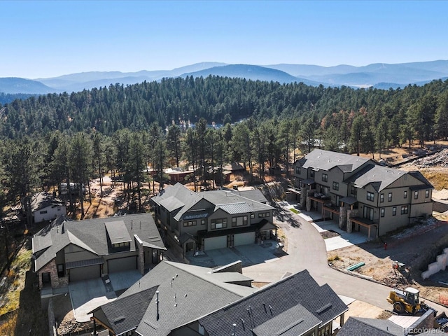 drone / aerial view featuring a mountain view