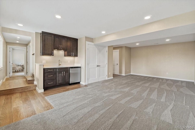11840 Elkhorn Dr, Franktown, CO 80116 - indoor wet bar with dishwasher, baseboards, recessed lighting, and light wood-type flooring