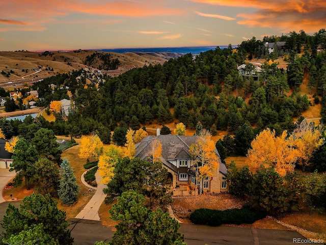 view of aerial view at dusk