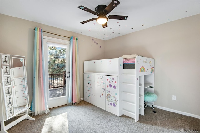 bedroom featuring carpet flooring and ceiling fan