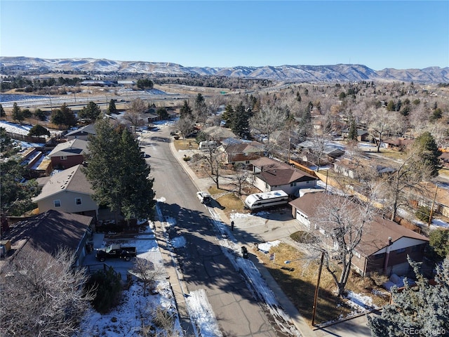 aerial view with a mountain view and a residential view