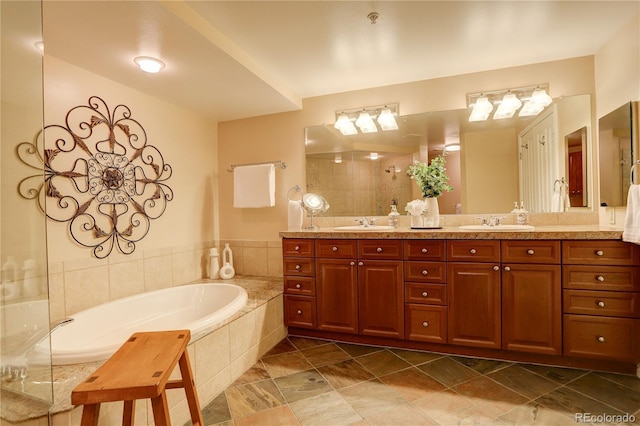 8100 E Union Ave Unit 1502, Denver, CO 80237 - bathroom with double vanity, a bath, and a tile shower