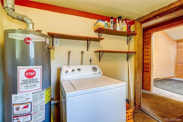 10893 Milliken Ave, Conifer, CO 80433 - washroom featuring washer / clothes dryer, water heater, and carpet