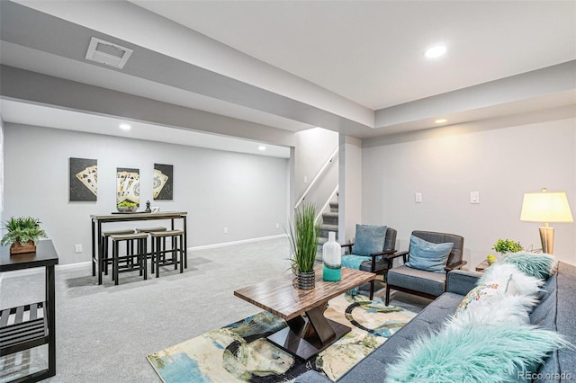 living room with carpet flooring