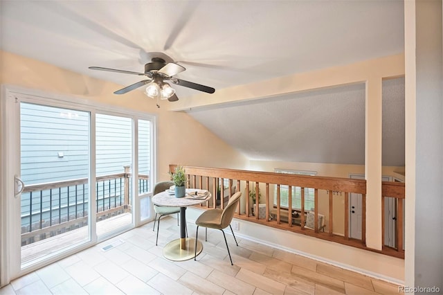 5602 S Yank Ct, Littleton, CO 80127 - dining area with a ceiling fan and vaulted ceiling