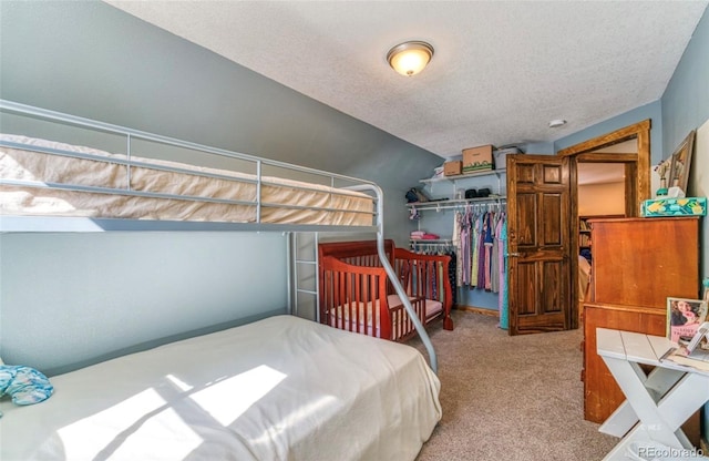 1443 Sangre Dr, Westcliffe, CO 81252 - bedroom with carpet flooring, vaulted ceiling, a textured ceiling, and a closet
