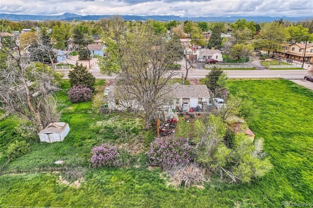birds eye view of property with a mountain view