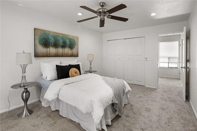 9338 W Utah Pl, Lakewood, CO 80232 - carpeted bedroom with baseboards, a closet, recessed lighting, and ceiling fan