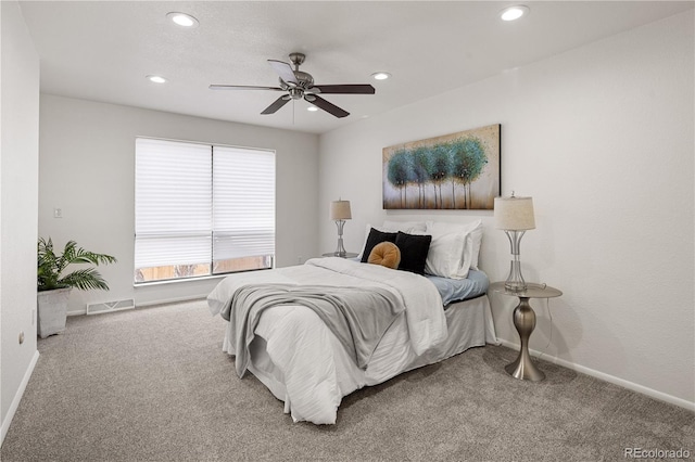 9338 W Utah Pl, Lakewood, CO 80232 - bedroom featuring carpet, recessed lighting, baseboards, and a ceiling fan