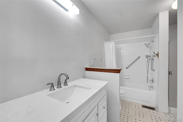 10143 Quivas St, Thornton, CO 80260 - bathroom with vanity, shower / bathtub combination with curtain, and tile patterned flooring