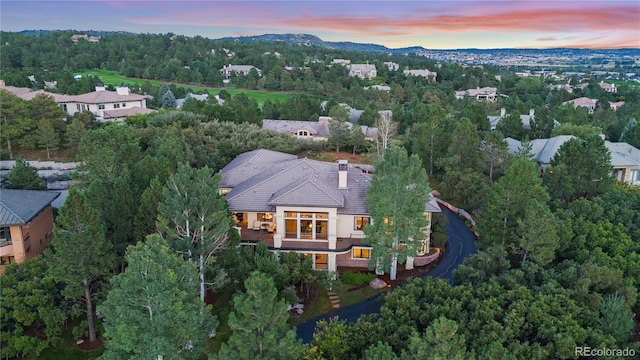 view of aerial view at dusk