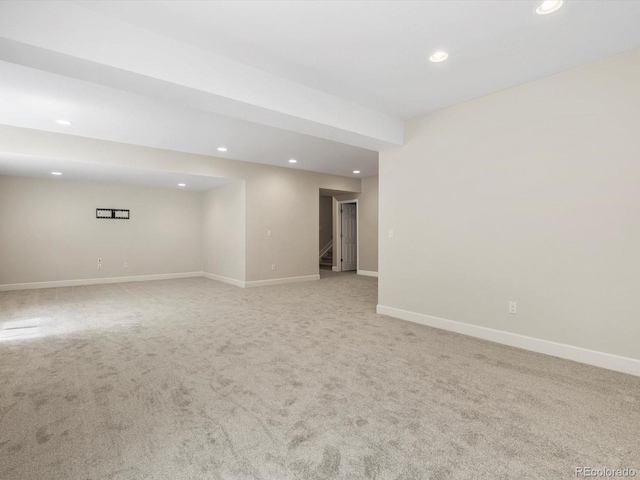 800 Boulder Peak Ave, Erie, CO 80516 - unfurnished room with recessed lighting, light carpet, and stairs