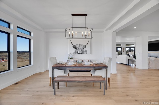 8700 Lost Lake Dr, Franktown, CO 80116 - dining area featuring light wood-style flooring, baseboards, recessed lighting, and a chandelier