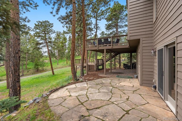 29962 Troutdale Ridge Rd, Evergreen, CO 80439 - view of patio with stairway and a deck