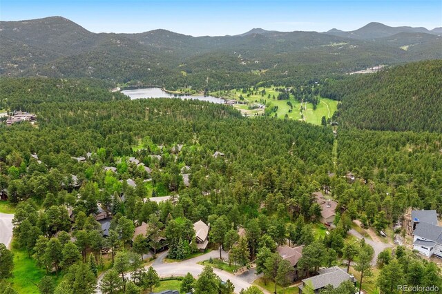 29962 Troutdale Ridge Rd, Evergreen, CO 80439 - aerial overview of property's location featuring a forest and a water and mountain view