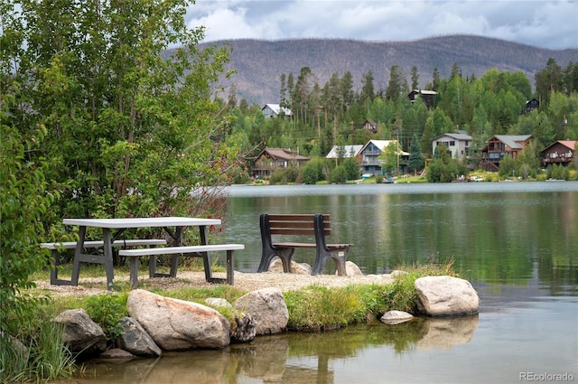 view of property's community with a water and mountain view