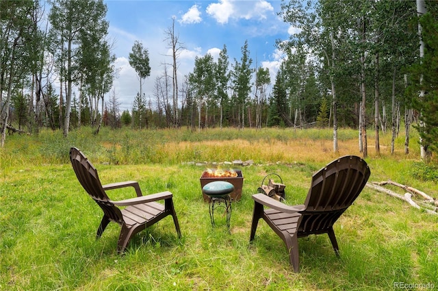 view of yard featuring a fire pit