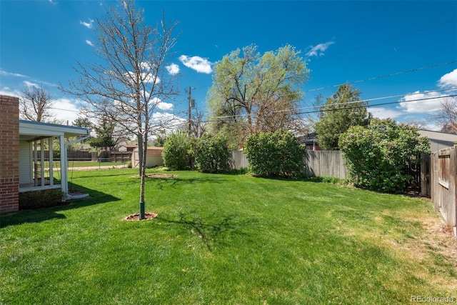 view of yard with a fenced backyard