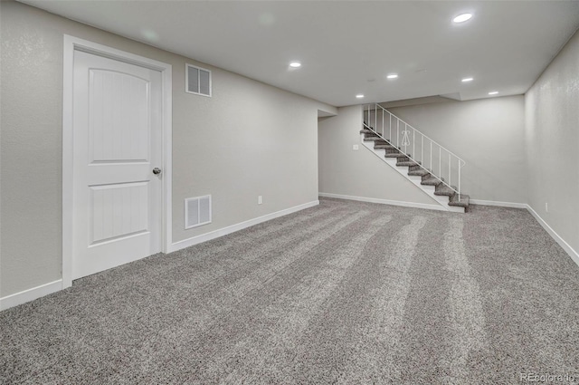 basement featuring carpet