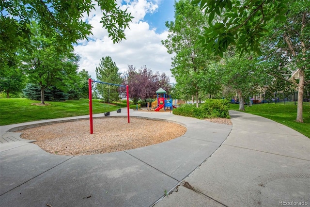 view of play area with a yard