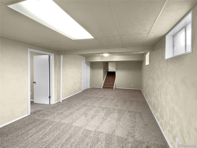 basement with carpet flooring