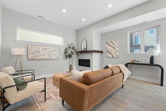 living room with light hardwood / wood-style floors