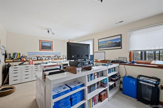 view of carpeted office space