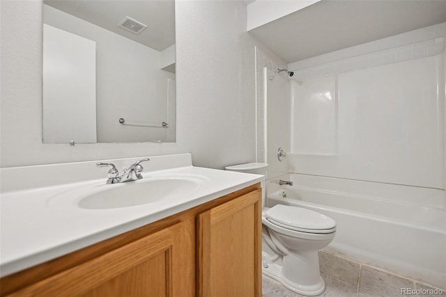 723 Eaton Rd, Palmer Lake, CO 80133 - bathroom featuring tile patterned floors, vanity, shower / washtub combination, toilet, and visible vents