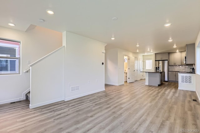 unfurnished living room with light hardwood / wood-style floors