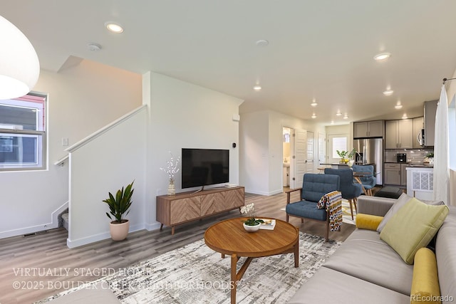 living room with hardwood / wood-style floors