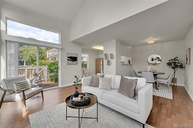 1229 James Cir Unit 1, Lafayette, CO 80026 - living area with wood-type flooring, plenty of natural light, and a high ceiling