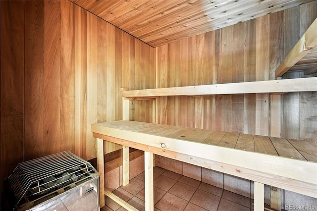 22501 E Belleview Pl, Aurora, CO 80015 - relaxing sauna with wood walls, tile patterned flooring, and wood ceiling