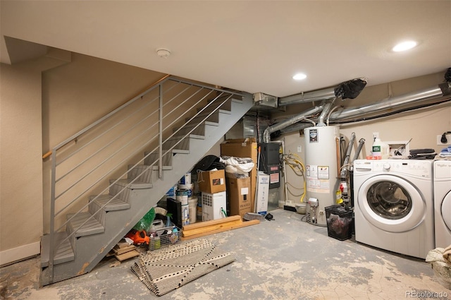 2645 W 24th Ave, Denver, CO 80211 - finished basement featuring gas water heater, stairway, washer and dryer, and recessed lighting
