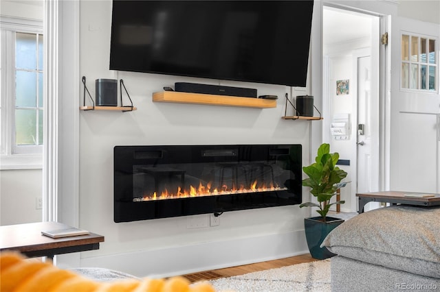 4501 Zenobia St, Denver, CO 80212 - detailed view of a glass covered fireplace and wood finished floors