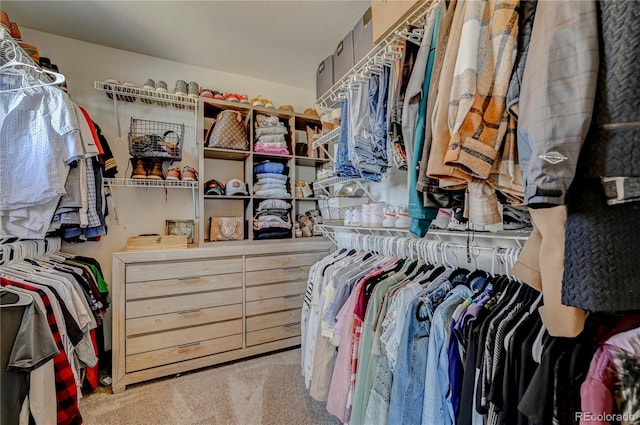walk in closet featuring carpet