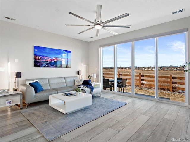 55 S Edge Cliff St, Castle Rock, CO 80104 - living room featuring light wood-style floors and ceiling fan