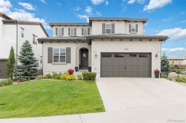 9724 Cantabria Pt, Lone Tree, CO 80124 - mediterranean / spanish-style home featuring stucco siding, a garage, and concrete driveway