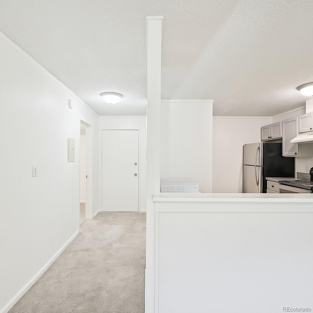 2880 S Locust St Unit 109S, Denver, CO 80222 - corridor with light carpet, baseboards, and crown molding