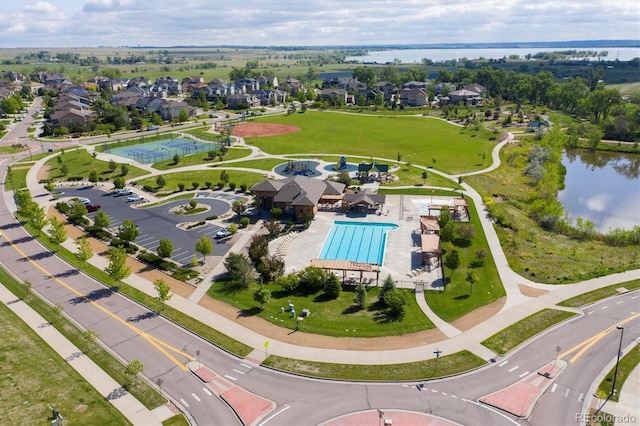 bird's eye view featuring a water view